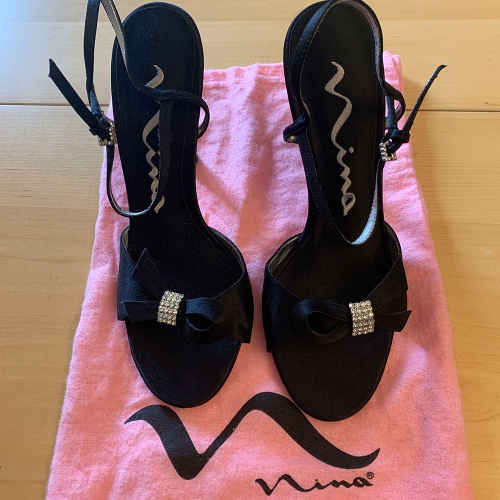 Nina Black Satin Dress/Formal Shoes